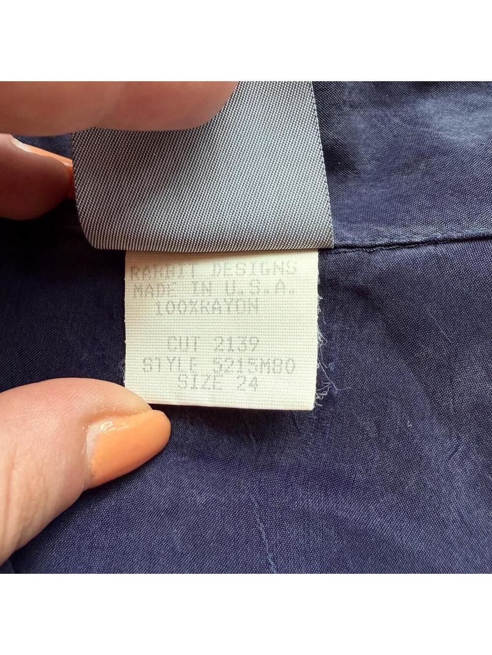 Vintage 90s Rabbit Rabbit Rabbit Navy Cropped Rayon Utility Shirt - Picture 4 of 8